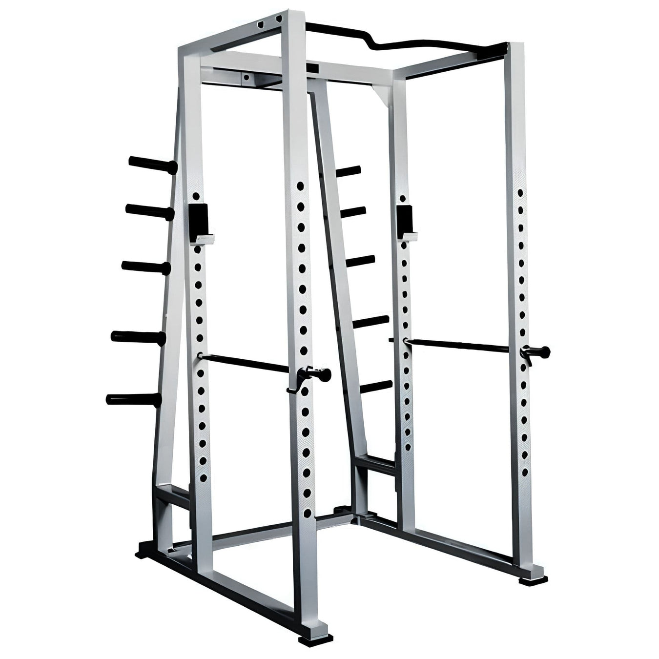 York Barbell STS Power Rack with weight storage, silver
