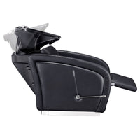 Thumbnail for Anode Salon Shampoo Chairs with Adjustable Leg Black Side View With Demo Of Black Single Wash Sink On Clean Background