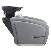 Thumbnail for Anode Salon Shampoo Chairs with Adjustable Leg Gray Front Angled View With Black Single Sink On Clean Background