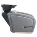 Anode Salon Shampoo Chairs with Adjustable Leg Gray Front Angled View With Black Single Sink On Clean Background