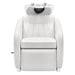 Anode Salon Shampoo Chairs with Adjustable Leg White Front View With White Single Sink On Clean White Background