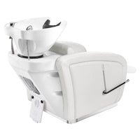 Thumbnail for Anode Salon Shampoo Chairs with Adjustable Leg White Rear View With White Single Wash Sink Assembly On Clean Background