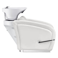 Thumbnail for Anode Salon Shampoo Chairs with Adjustable Leg White Side View With White Single Sink On Clean White Background