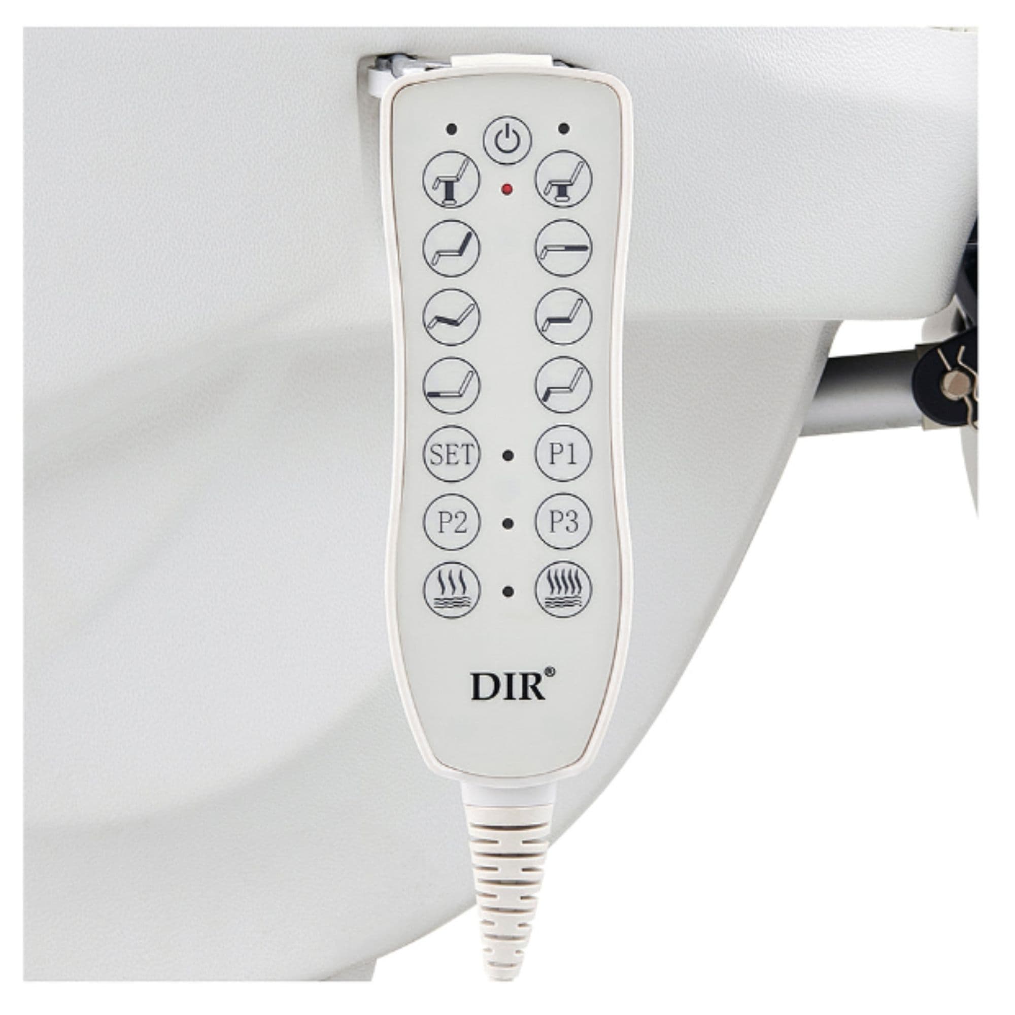 Apollo 4-Motors Thermo Heated Med Spa Treatment Chair Close-Up View Of Remote Control For Beige Variant
