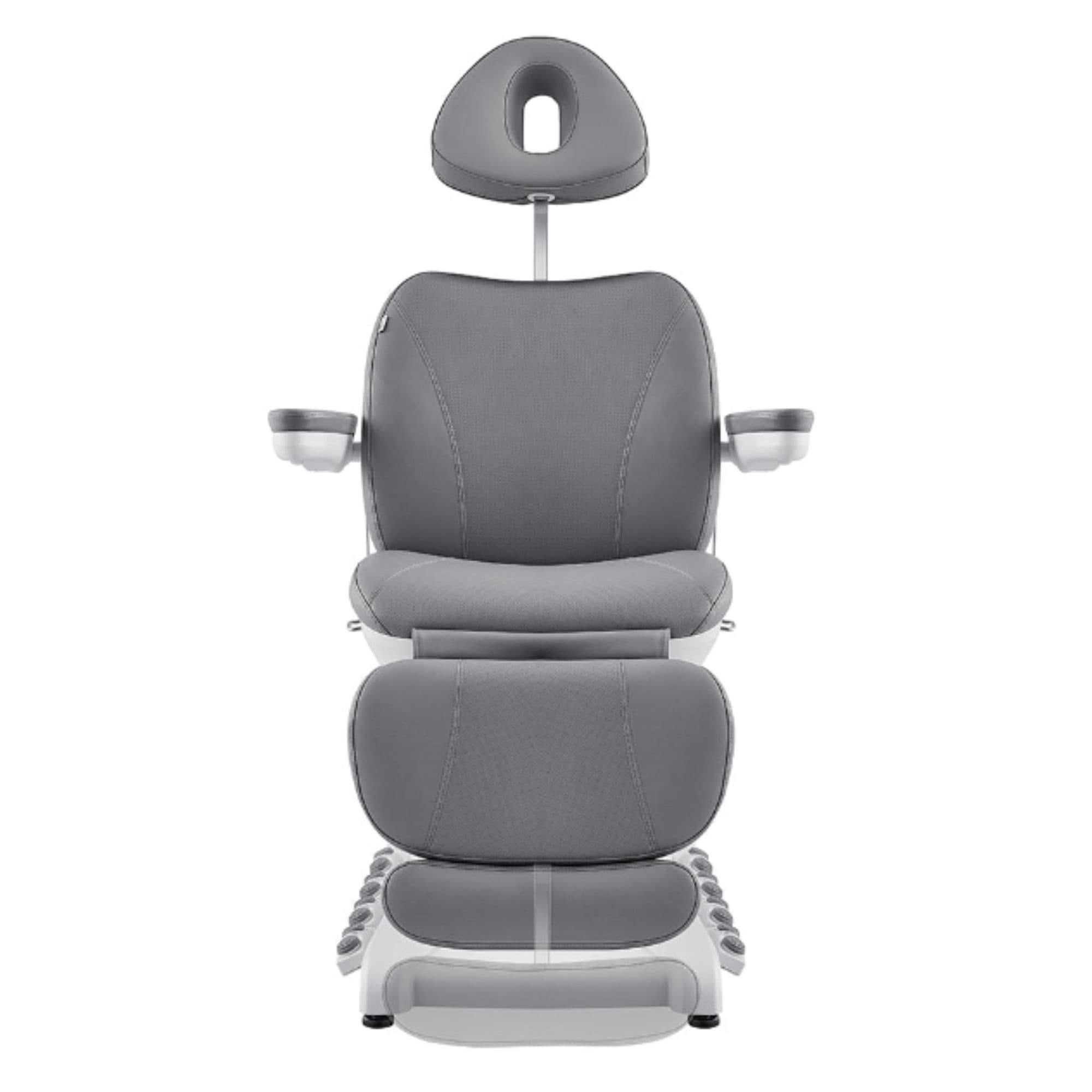 Apollo 4-Motors Thermo Heated Med Spa Treatment Chair Gray Variant Front View With Raised Headrest On White Background