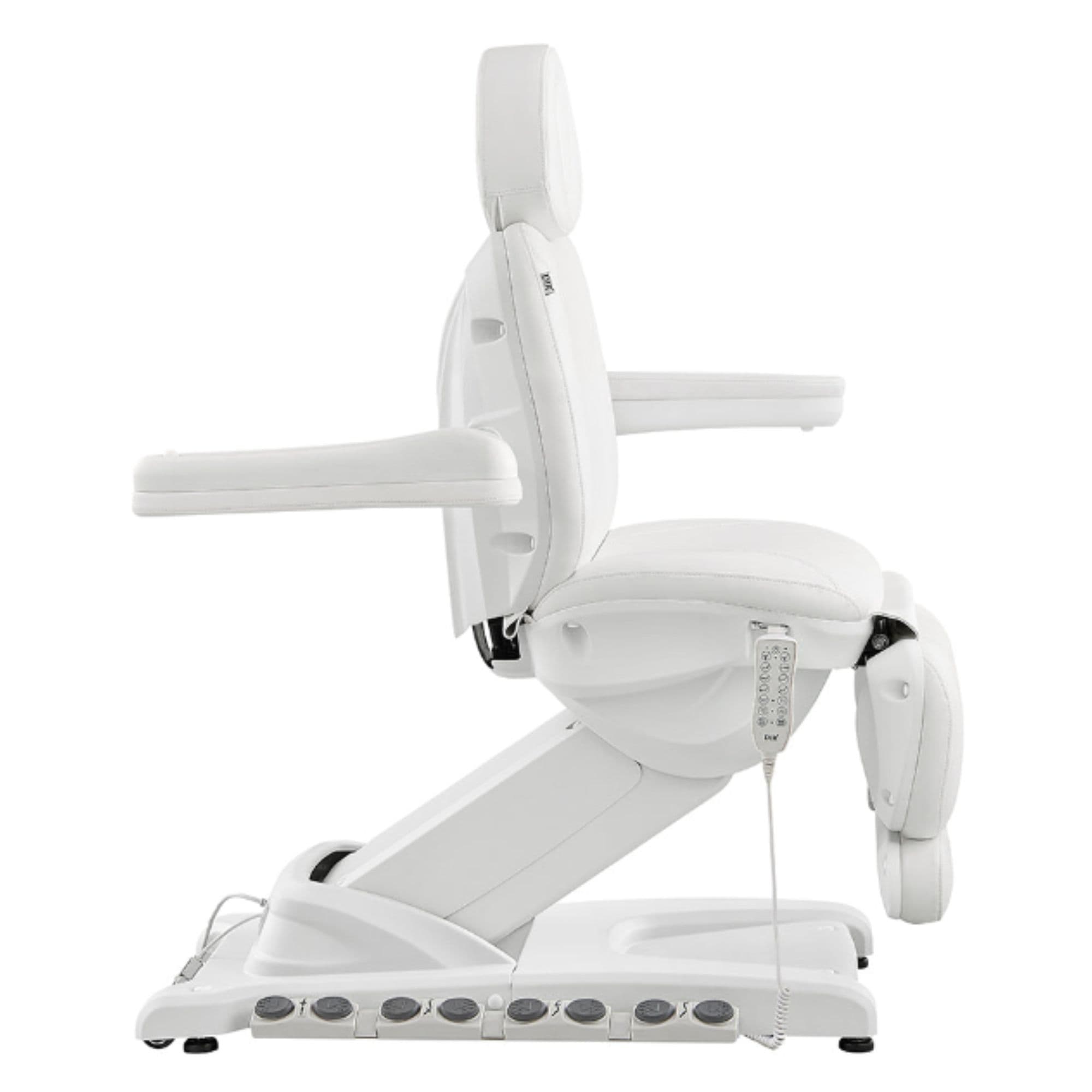 Apollo 4-Motors Thermo Heated Med Spa Treatment Chair White Variant Side View Showing Swing-Away Armrest Position On White Background