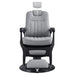 Artura Modern Barber Chair Gray Variant Front View Demonstrating Pull Out Headrest Range On White Background