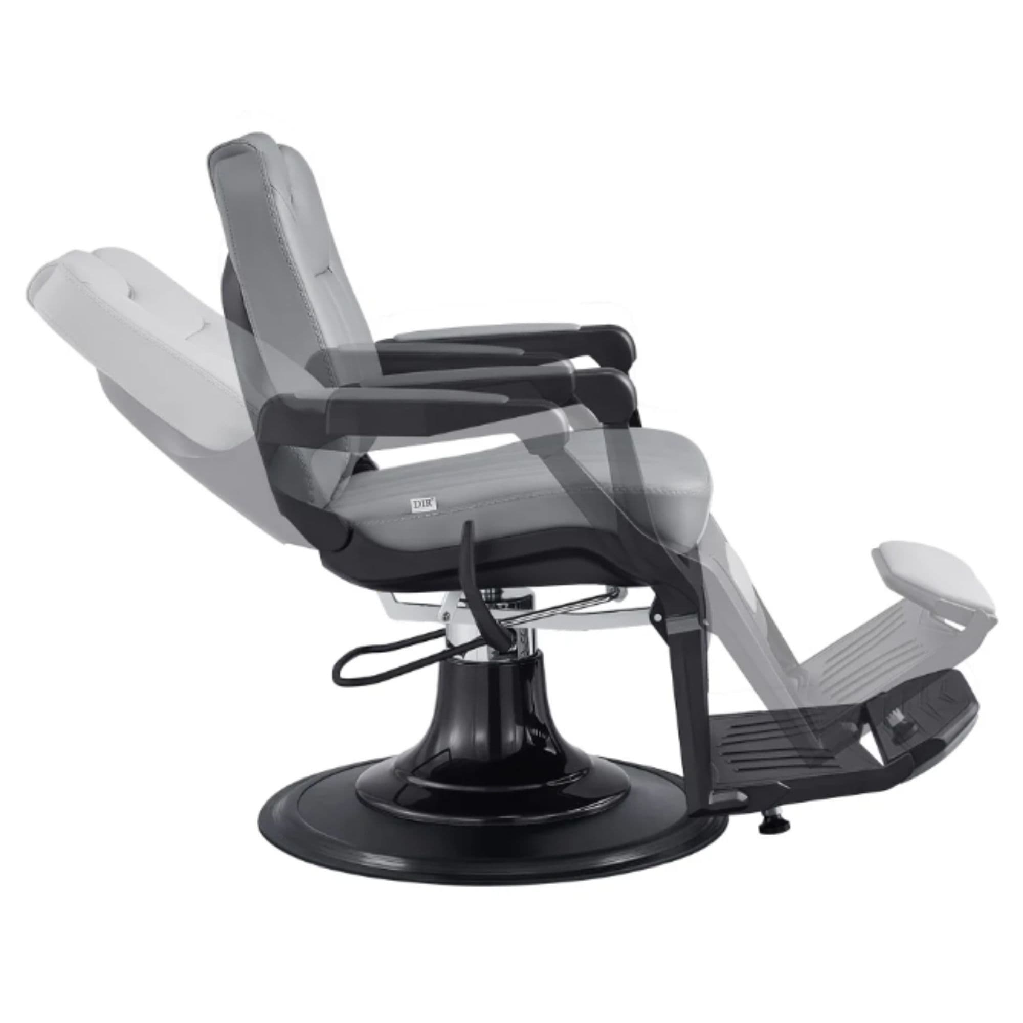 Artura Modern Barber Chair Gray Variant Side View Demonstrating Swing Adjustment On White Background