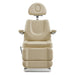 Aurora 4-Motors Swivel Medical Procedure Chair Beige Front View Showing Pulled-up Headrest On White Background