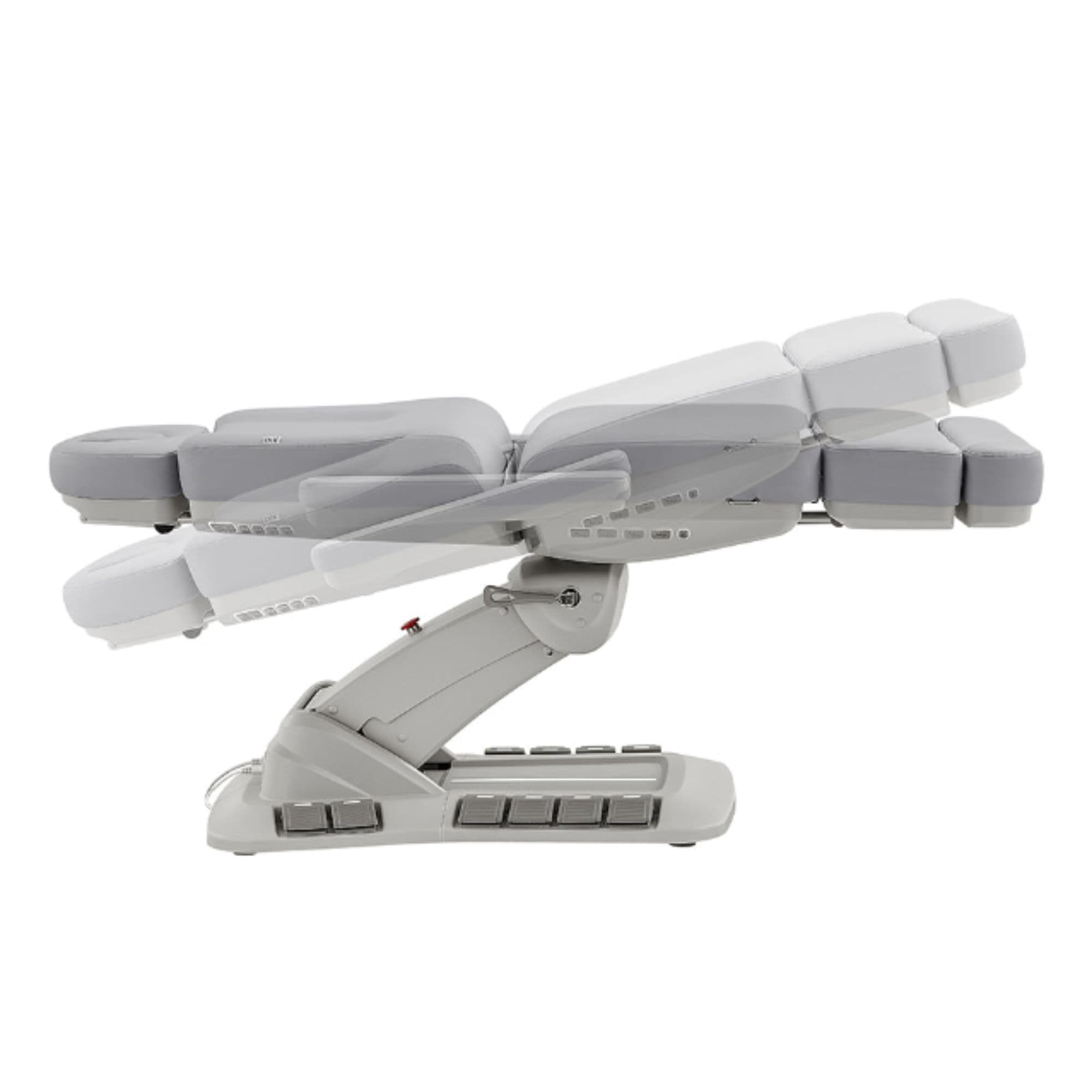 Aurora 4-Motors Swivel Medical Procedure Chair Gray Side View Demonstrating Recline Adjustment Positions On White Background