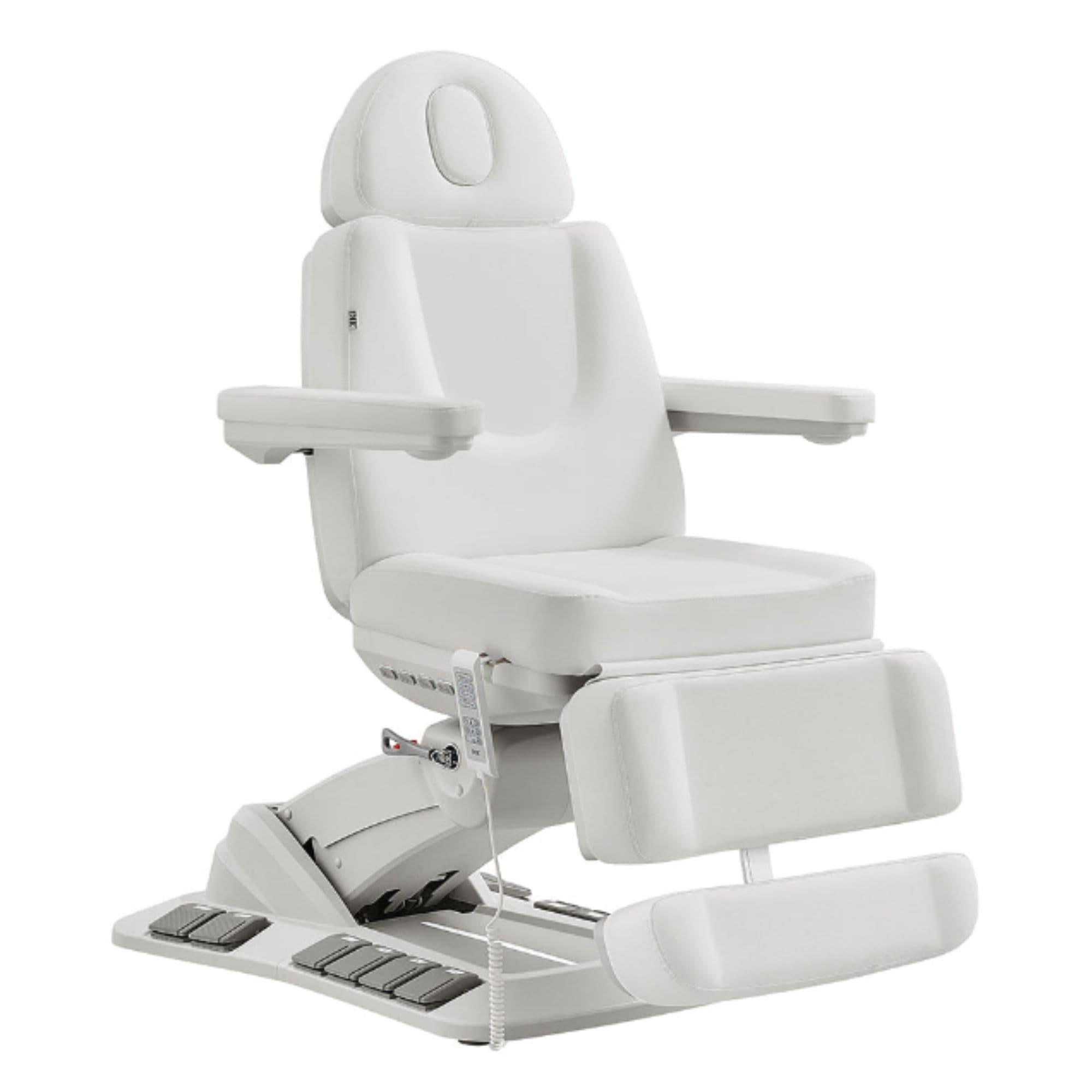 Aurora 4-Motors Swivel Medical Procedure Chair White Front Angled View On White Background