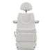 Aurora 4-Motors Swivel Medical Procedure Chair White Front View Showing Pulled-up Headrest On White Background