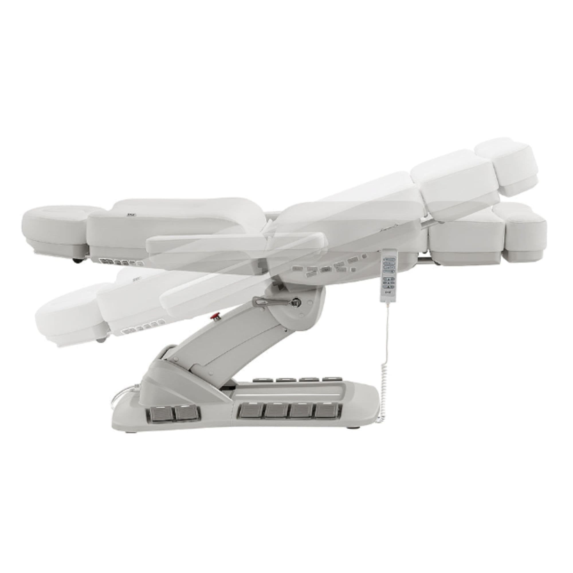 Aurora 4-Motors Swivel Medical Procedure Chair White Side View Demonstrating Recline Adjustment Positions On White Background