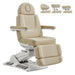 Aurora Quad-Motor Swivel Procedure Chair Beige Front Angled Showing Multiple Headrest Position On White Background
