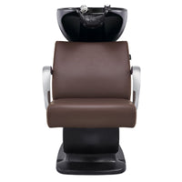 Thumbnail for Beckman Salon Shampoo Unit with Adjustable Seat Brown Front View With Black Single Sink On White Background