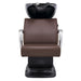Beckman Salon Shampoo Unit with Adjustable Seat Brown Front View With Black Single Sink On White Background