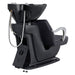 Beckman Adjustable Seat Shampoo Station Black Rear View With Black Single Sink Station Assembly