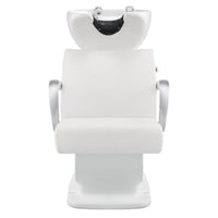 Thumbnail for Beckman Adjustable Seat Shampoo Station White Front View With White Single Sink On White Background