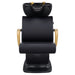 Beckman Gold Shampoo Chair with Adjustable Seat Black Front View With  Black Single Wash Sink On Clean Background