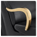 Beckman Gold Shampoo Chair with Adjustable Seat Close-Up View Of Armrest Design With Black Upholstery