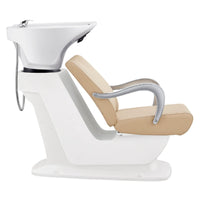Thumbnail for Beckman Salon Shampoo Unit with Adjustable Seat Beige Side View With White Single Sink On White Background