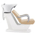 Beckman Salon Shampoo Unit with Adjustable Seat Beige Side View With White Single Sink On White Background