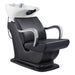Beckman Salon Shampoo Unit with Adjustable Seat Black Front Angled View With White Single Sink On White Background