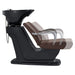 Beckman Salon Shampoo Unit with Adjustable Seat Brown Side View With Black Single Sink  Station And Seat Demonstration