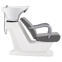 Thumbnail for Beckman Salon Shampoo Unit with Adjustable Seat Gray Side View With White Single Sink On White Background