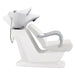 Beckman Salon Shampoo Unit with Adjustable Seat White Side View With Demo Of White Single Sink Station On Clean Background