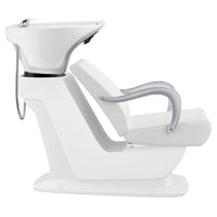 Thumbnail for Beckman Salon Shampoo Unit with Adjustable Seat White Side View With White Single Sink On White Background