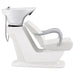 Beckman Salon Shampoo Unit with Adjustable Seat White Side View With White Single Sink On White Background