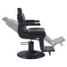 Belgrano Classic Barber Chair Black Variant Side View Demonstrating Swing Adjustment On White Background