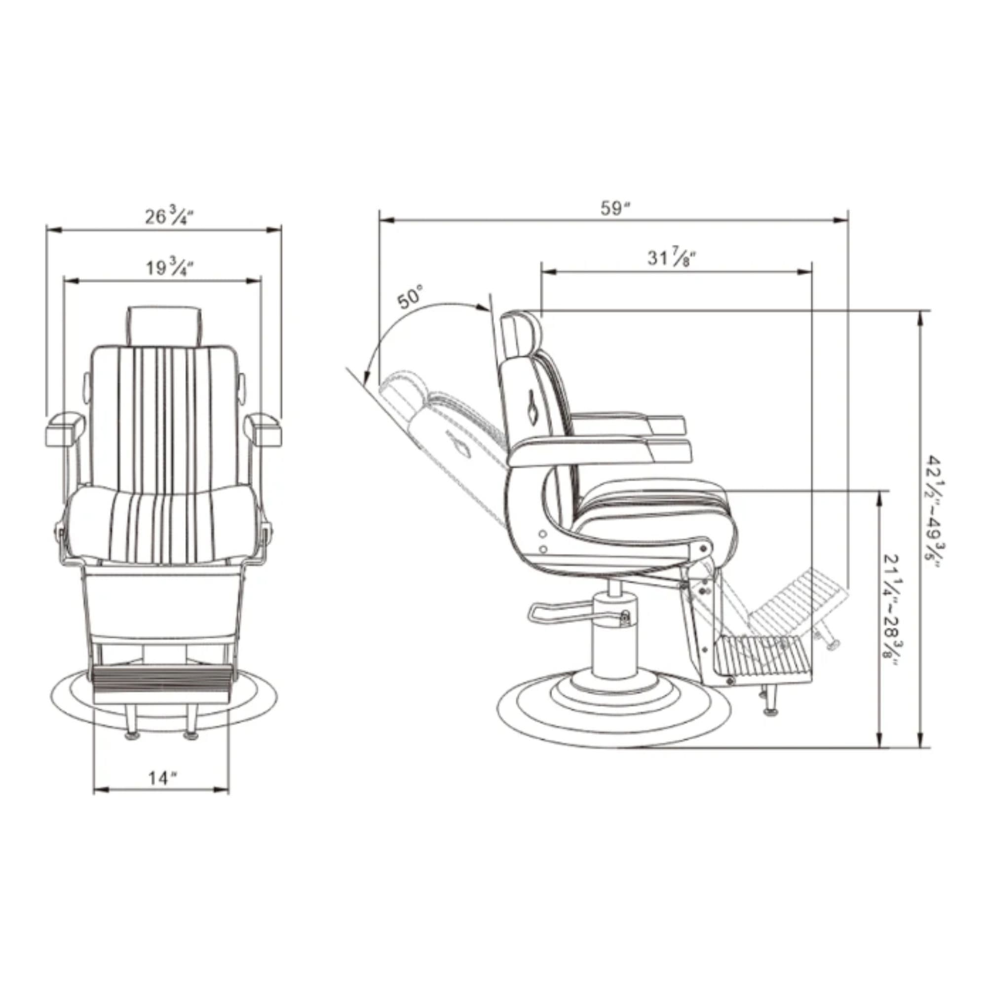 Belgrano Classic Barber Chair Product Dimension Diagram