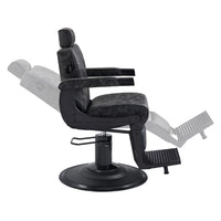 Thumbnail for Belgrano Classic Barber Chair Vintage Black Variant Side View Demonstrating Swing Adjustment On White Background
