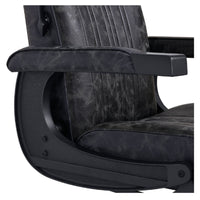 Thumbnail for Belgrano Vintage Classic Barber Chair Close-Up View Of Decorative Metallic Gold Armrest Support And Vintage Black Upholstered Seat