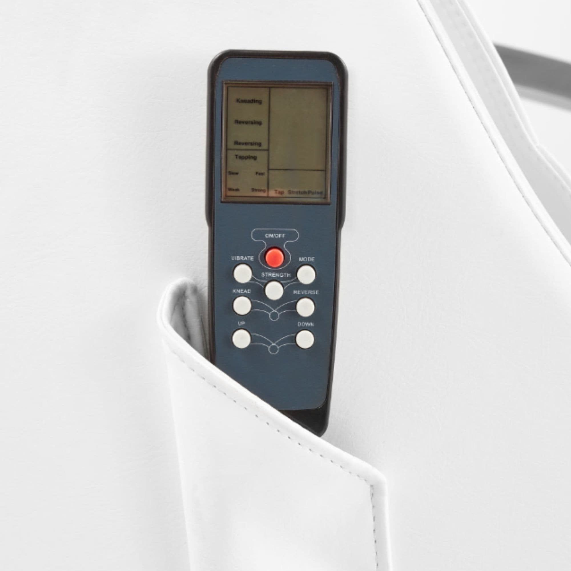 Bella III Reclining Shampoo Massage Chair Close-Up View Of Remote Control In Side Pocket