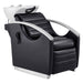 Bella V Recline Massage Salon Shampoo Station Black Front Angled View With White Single Sink On White Background