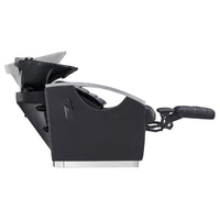 Thumbnail for Bella V Recline Massage Salon Shampoo Station Black Side View With Black Single Sink Demo And Extended Leg Rest On White Background