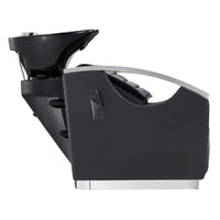 Thumbnail for Bella V Recline Massage Salon Shampoo Station Black Side View With Black Single Sink On White Background