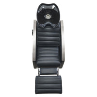 Thumbnail for Bella V Recline Massage Salon Shampoo Station Black Top View With Black Single Sink And Extended Leg Rest On White Background