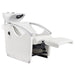Bella V Recline Massage Salon Shampoo Station White Front Angled View With White Single Sink And Extended Leg Rest