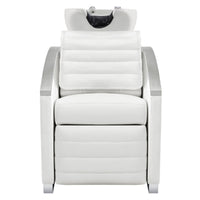 Thumbnail for Bella V Recline Massage Salon Shampoo Station White Front View With White Single Sink On Clean Background