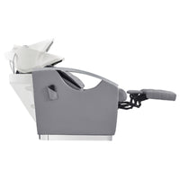 Thumbnail for Bella V Recline Massage Salon Shampoo Station White Side View With White Sink Demo And Leg Rest Extended On Clean Background
