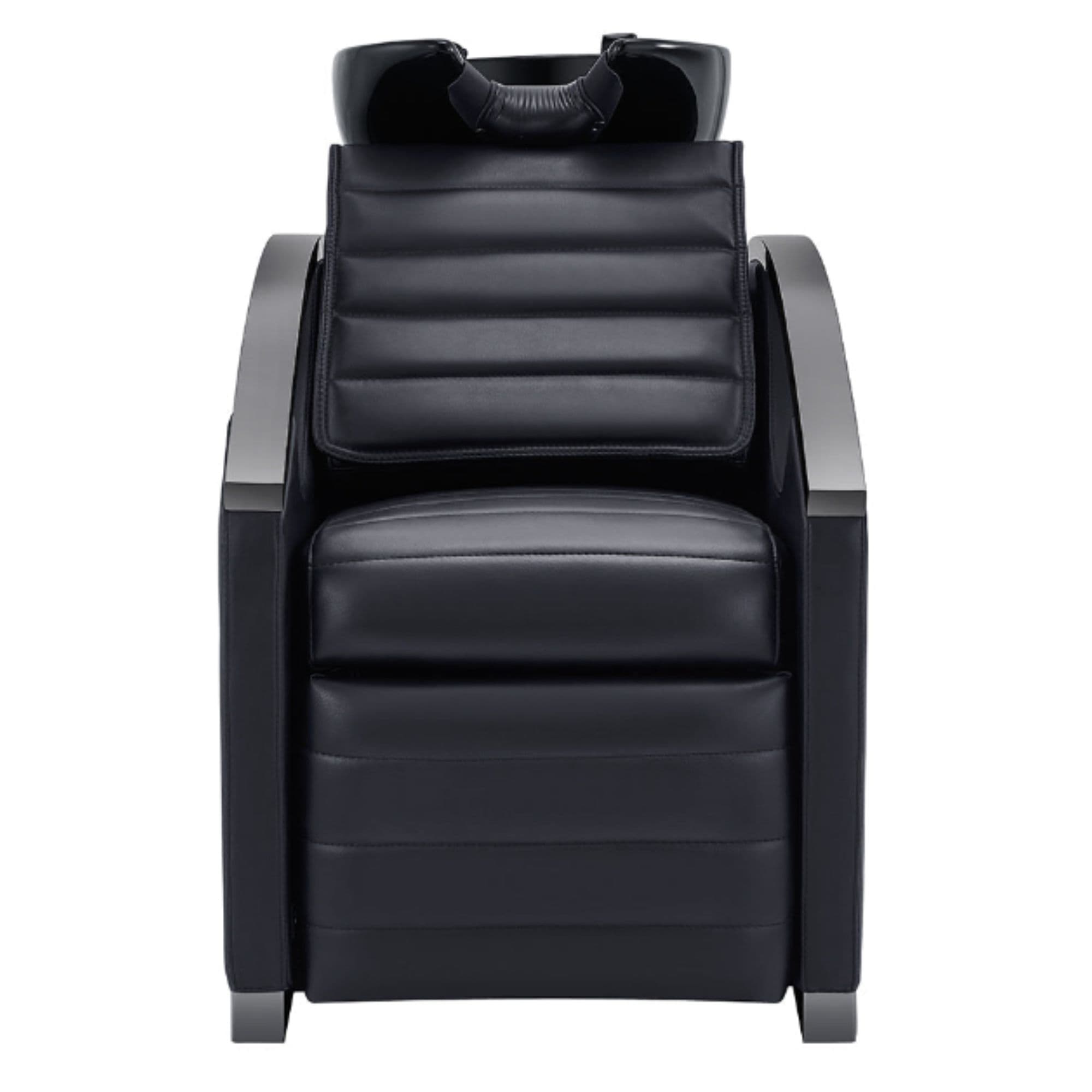 Bella V Titanium Electric Massage Reclining Backwash Shampoo Chair Black Front View Of Black Single Shampoo Wash Station With White Clean Background