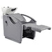 Bella V Titanium Electric Massage Reclining Backwash Shampoo Chair Gray Front Angled View Of White Single Shampoo Wash Station With Extended Leg Rest On White Clean Background