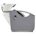 Bella V Titanium Electric Massage Reclining Backwash Shampoo Chair Gray Side View Of White Wash Shampoo Station With A Remote Control On Side Panel