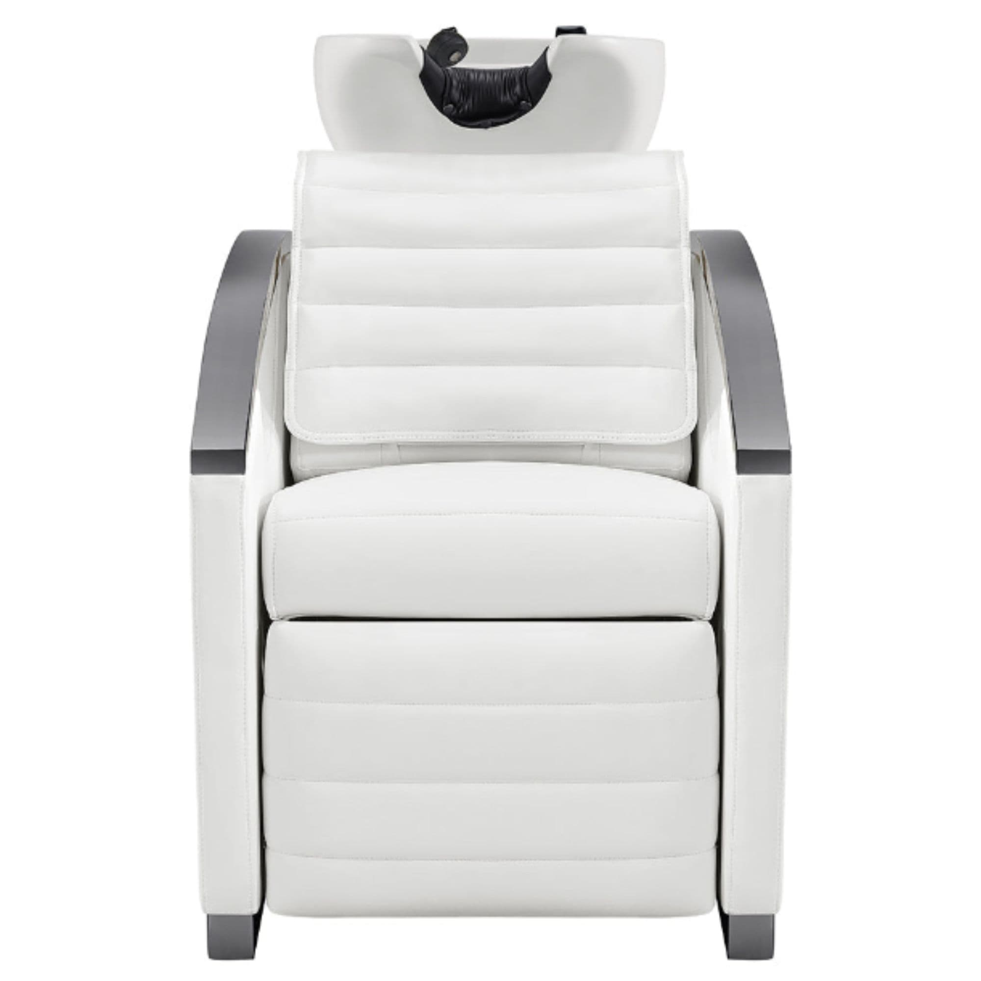 Bella V Titanium Electric Massage Reclining Backwash Shampoo Chair White Front View Of White Single Shampoo Wash Station On White Clean Background