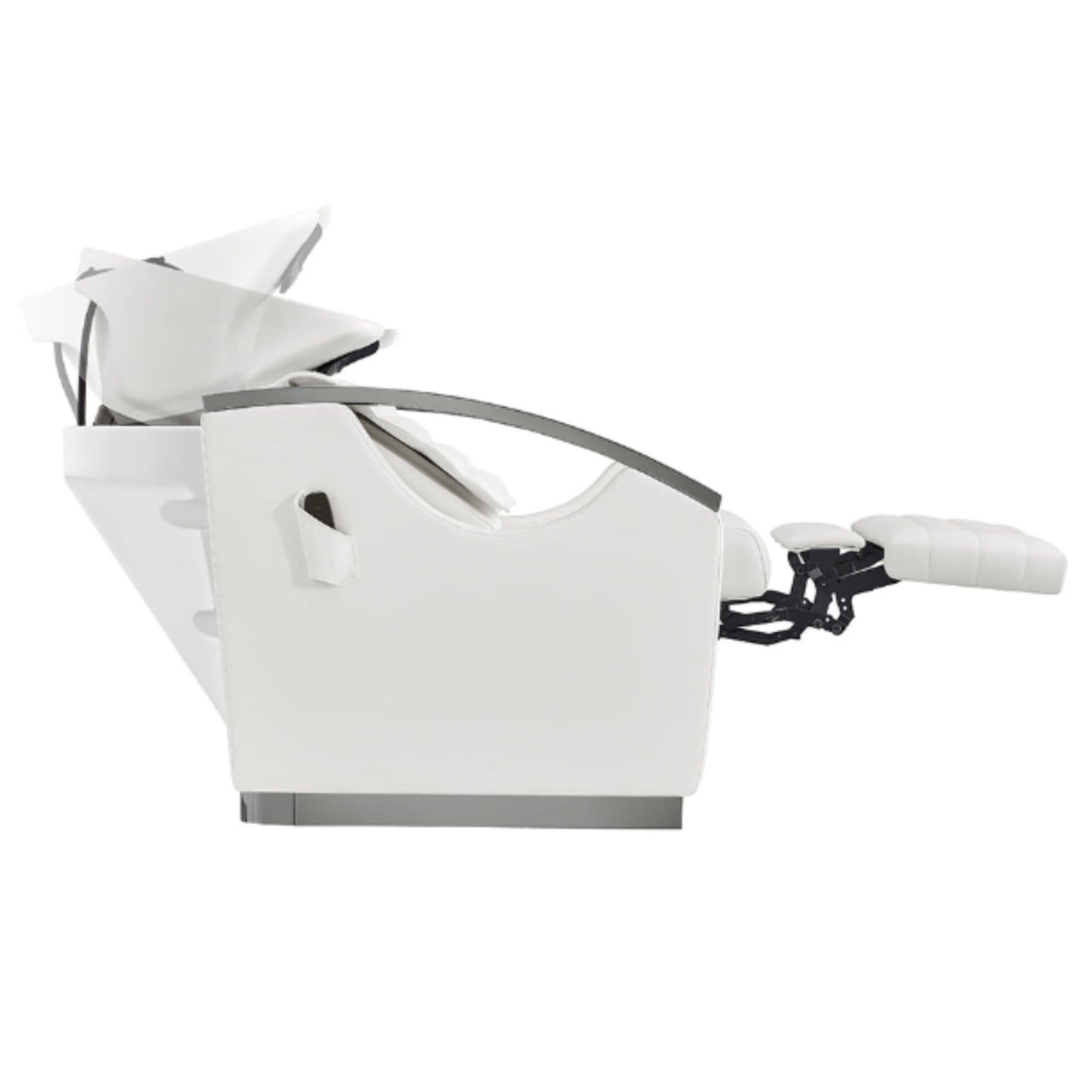 Bella V Titanium Electric Massage Shampoo Chair White Side View Of White Single Shampoo Wash Stations With Extended Leg Rest