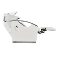 Thumbnail for Bella V Titanium Electric Massage Shampoo Chair White Side View Of White Single Shampoo Wash Stations With Extended Leg Rest